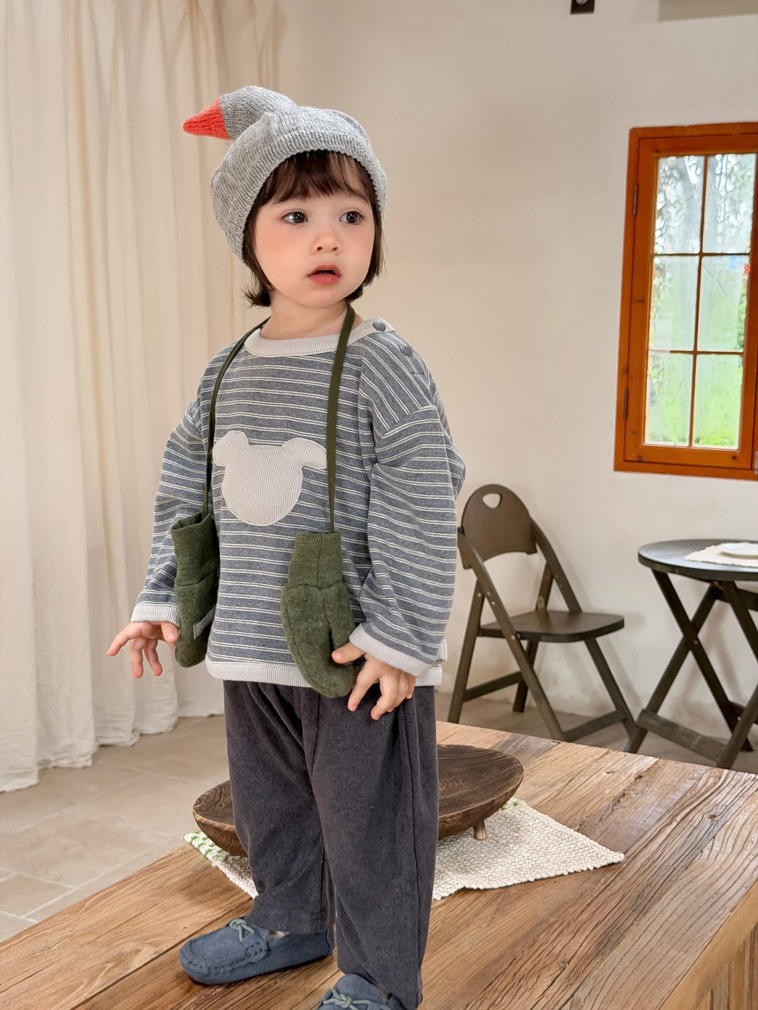くまさんアップリケボーダートップス