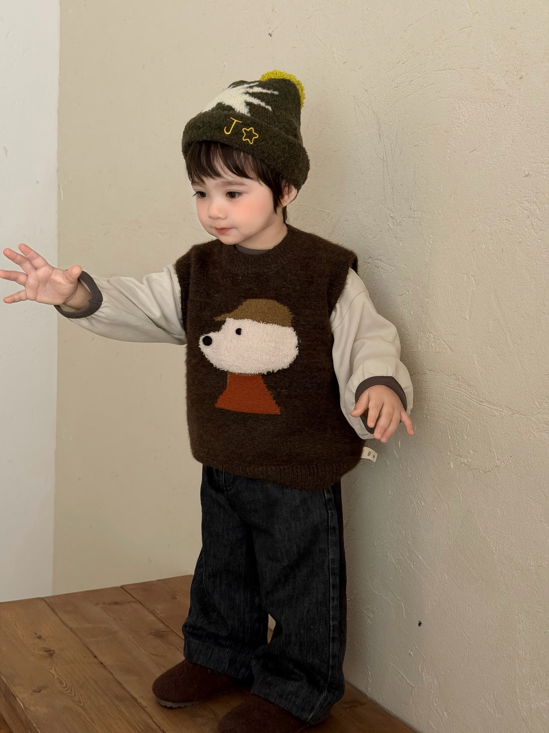 わんちゃんプリント長袖Tシャツ