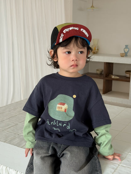 アイランドプリントフェイクレイヤードtシャツ