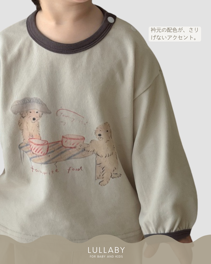 わんちゃんプリント長袖Tシャツ