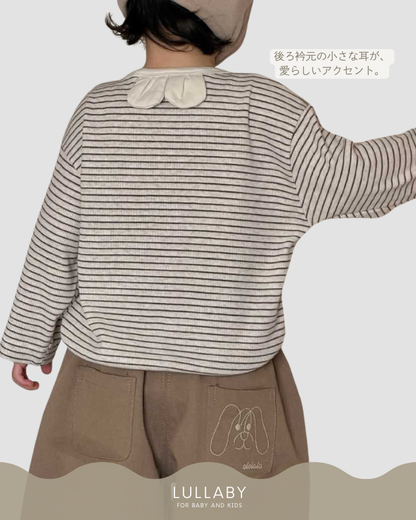 後ろ耳付きボーダーヘンリーネックtシャツ