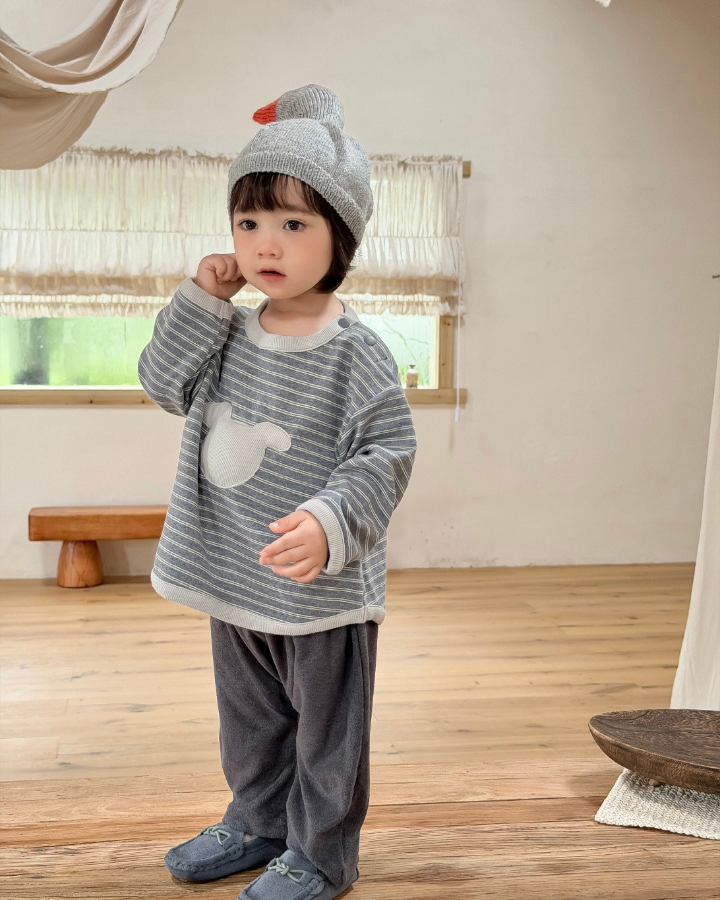 くまさんアップリケボーダートップス