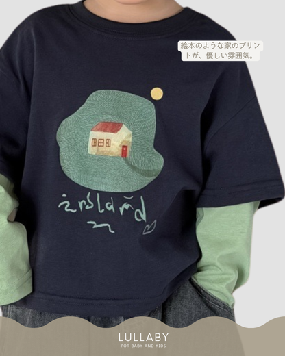 アイランドプリントフェイクレイヤードtシャツ