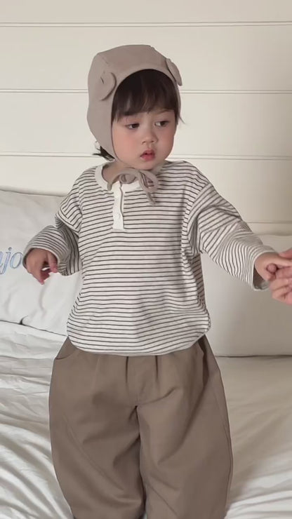 後ろ耳付きボーダーヘンリーネックtシャツ